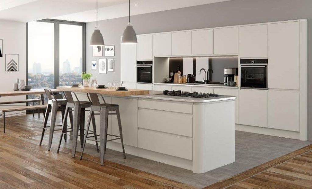 Image showing True Handleless Kitchens style kitchen with cabinets and appliances